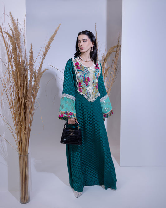 Emerald Charm Jacquard Jilabiya