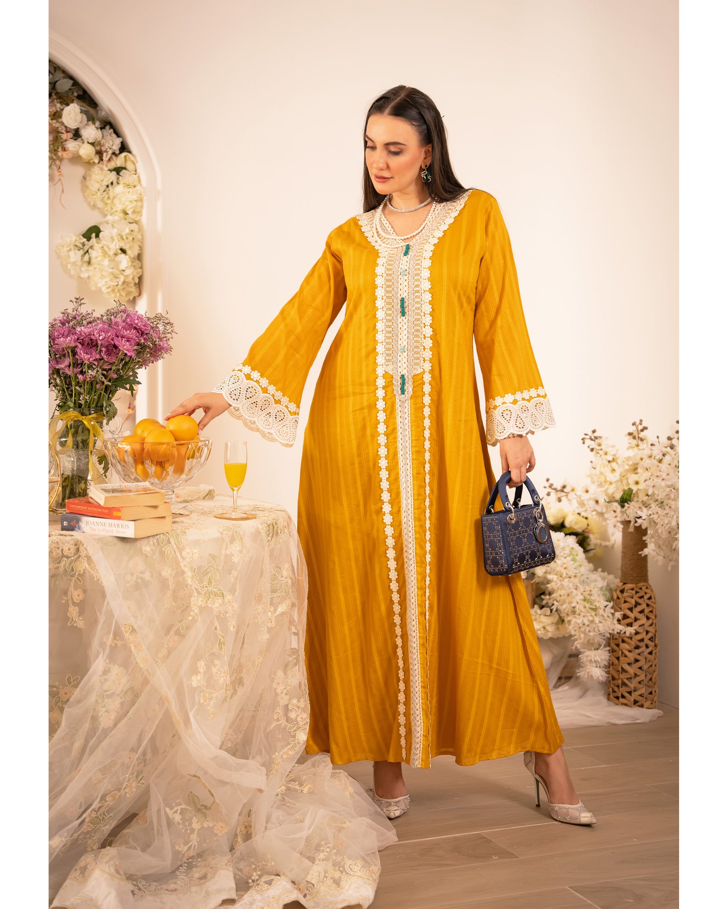 Golden Bloom Jacquard Cotton Jalabiya
