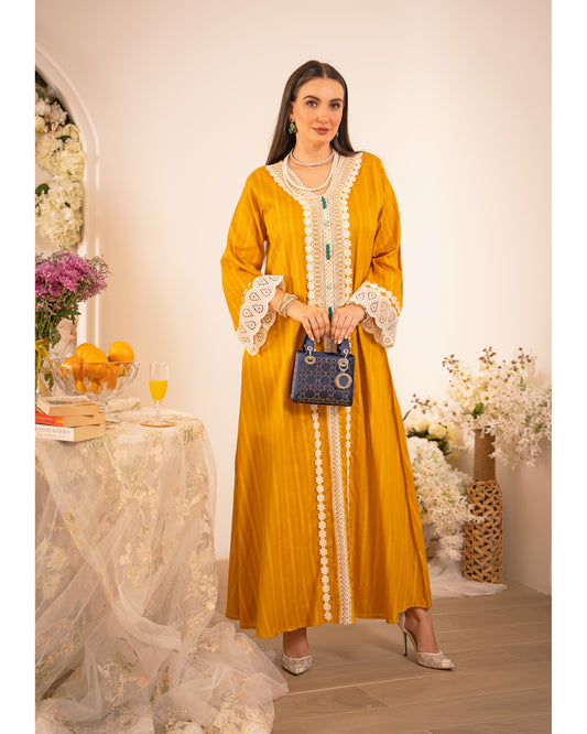 Golden Bloom Jacquard Cotton Jalabiya