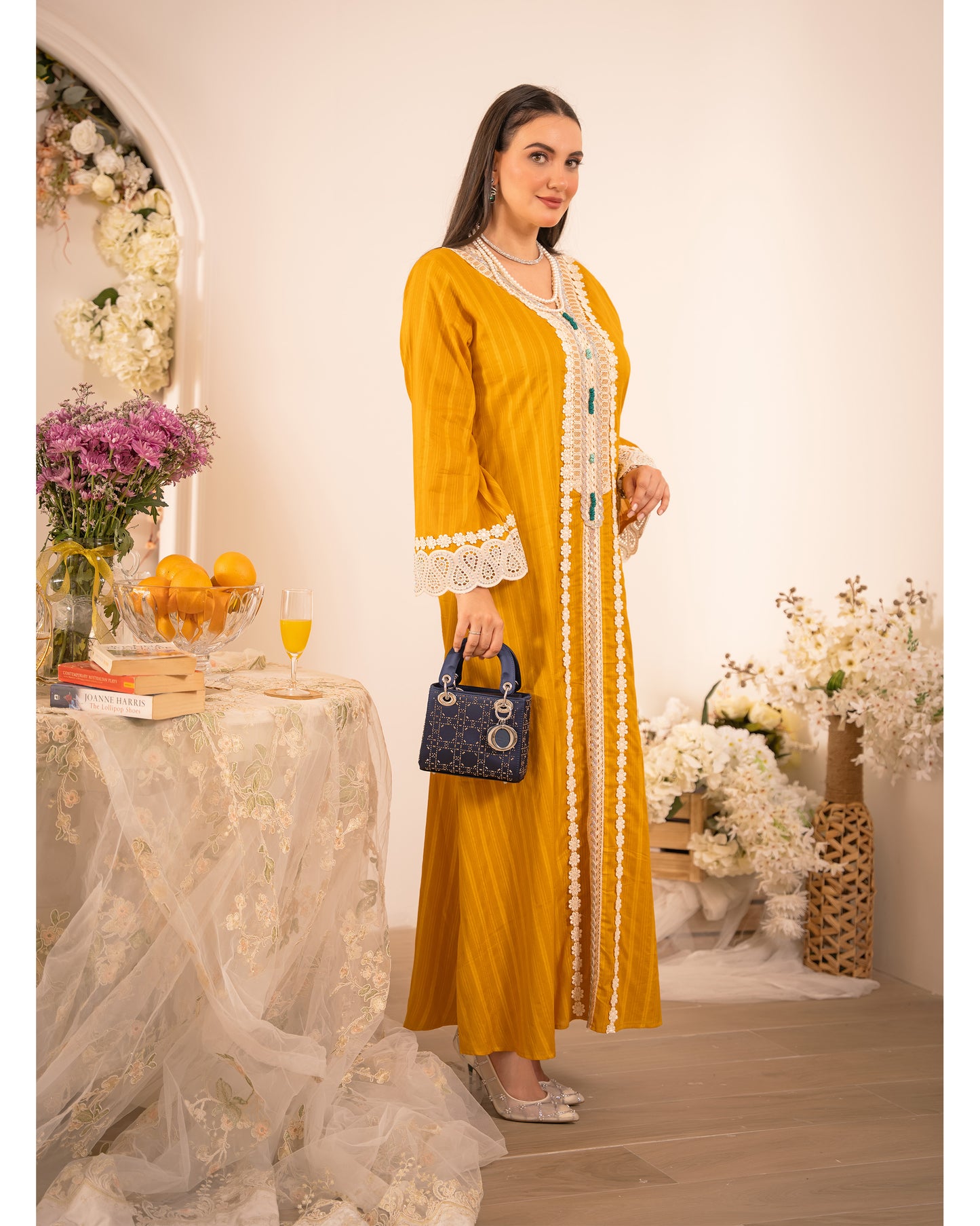 Golden Bloom Jacquard Cotton Jalabiya