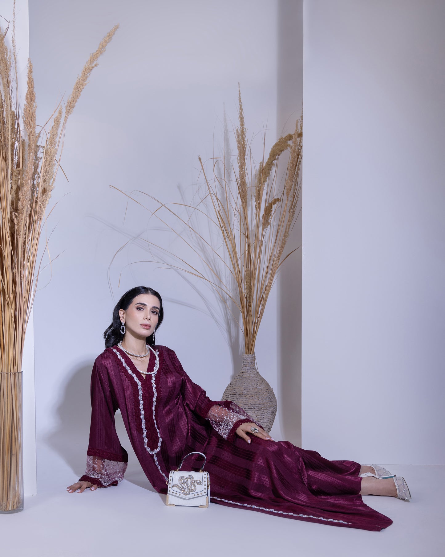 Crimson Elegance Jacquard Jilabiya