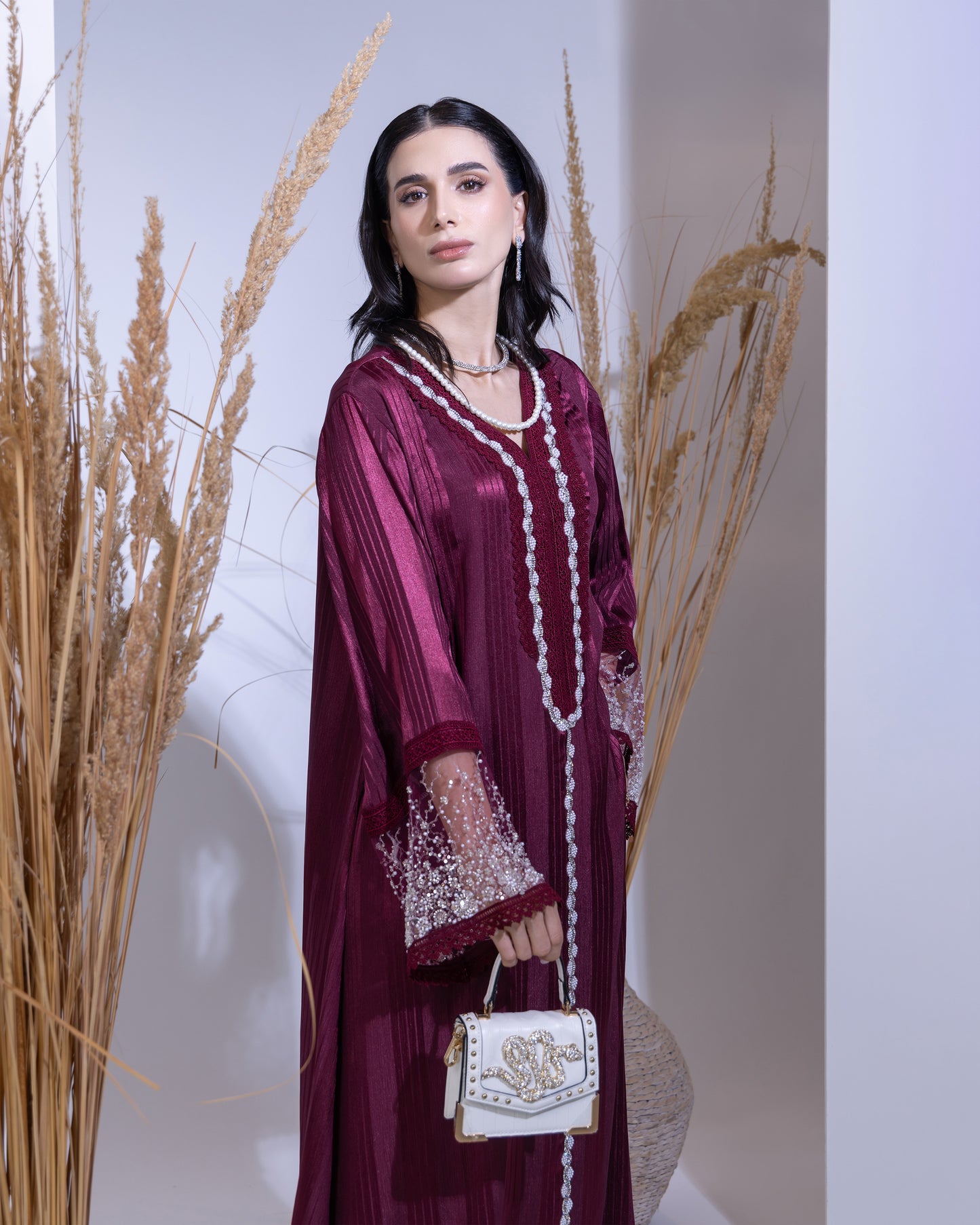 Crimson Elegance Jacquard Jilabiya