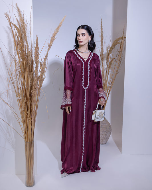 Crimson Elegance Jacquard Jilabiya